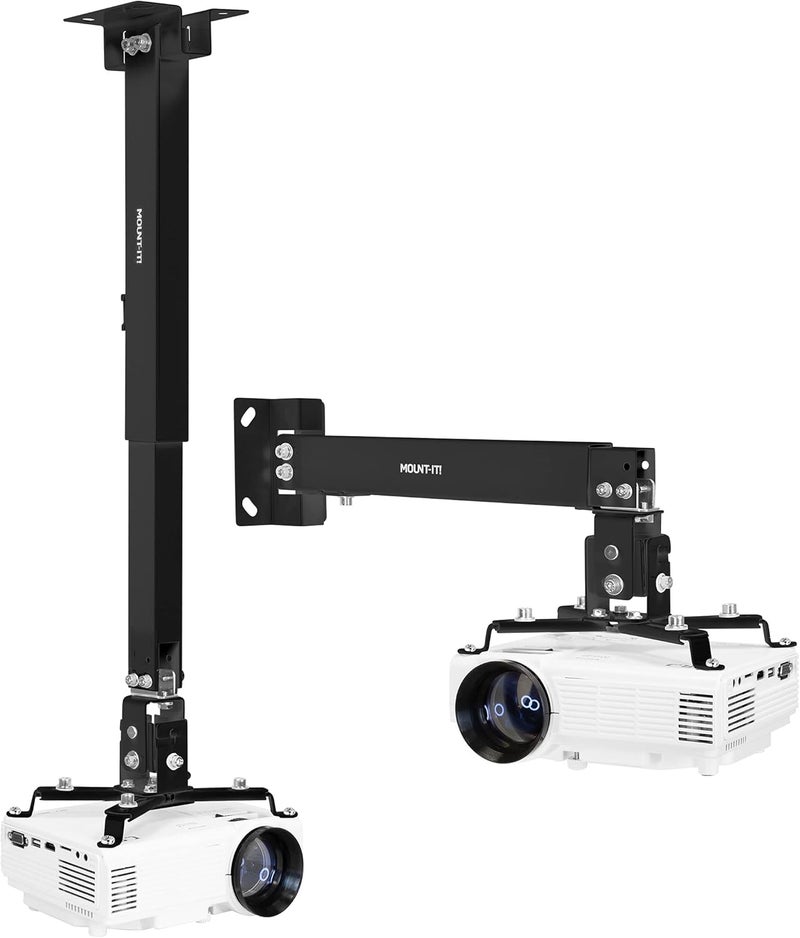 Mount-It! Projector Ceiling Mount and Wall Mount with Adjustable Arm, Universal Projector Mount for LCD/DLP Projectors, Flush Mount Option, Built-in Cable Management, 40lb Capacity, Black - Image 1